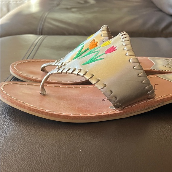 Jack Rogers Silver Slide Sandals with Colorful Embroidery - Picture 5 of 7